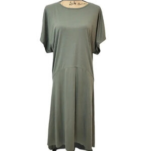 ZARA Womens Regular Oversized Army Green Shirt Dress Shark Bite Hem Size Small